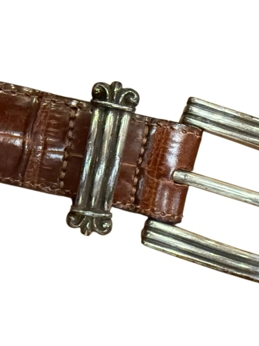 90s Vintage Brighton Museum Croc Embossed Leather Coins Brass Belt Size Medium